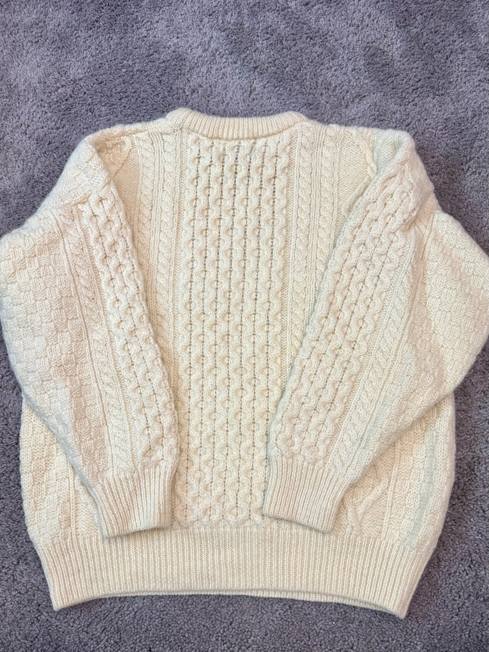 Aran Crafts Cream Cable Knit Crewneck Wool Sweater- Size M - Picture 6 of 6